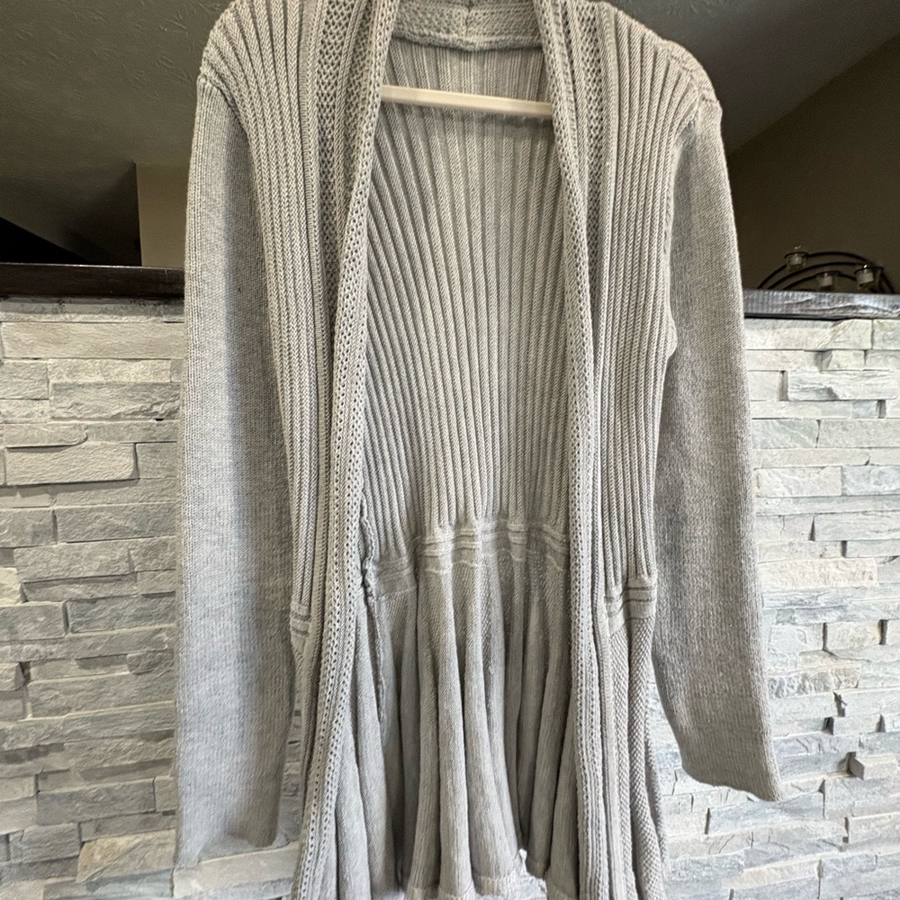 Light Gray Ribbed Open-Front Women's Cardigan